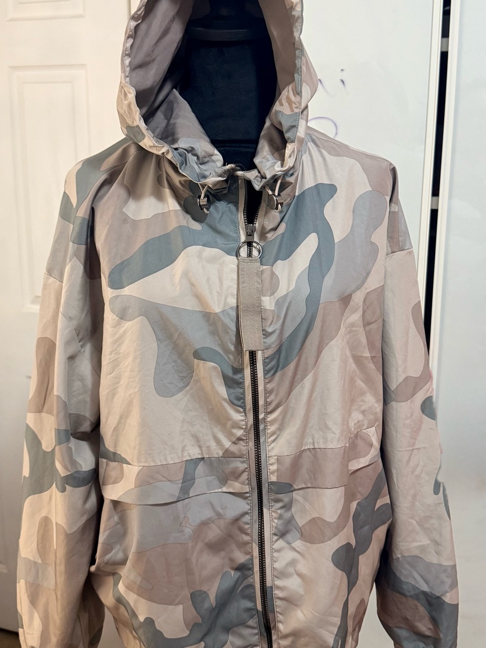 Neutral Camo Hooded Windbreaker Jacket - Beige Taupe Gray